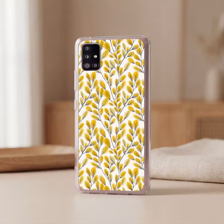 Bladeren - Botanisch - Elegant - Geel - Zwart Telefoonhoesje Samsung Galaxy A51 5G klein 373 -sfeer2