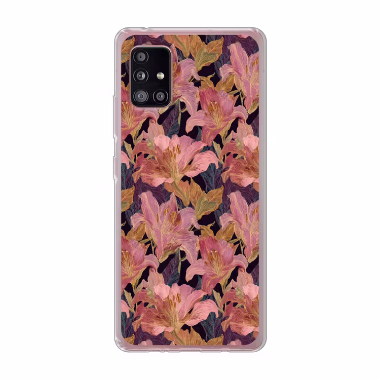 Lelies - Patroon - Roze - Goud Telefoonhoesje Samsung Galaxy A51 5G klein 373 -3d