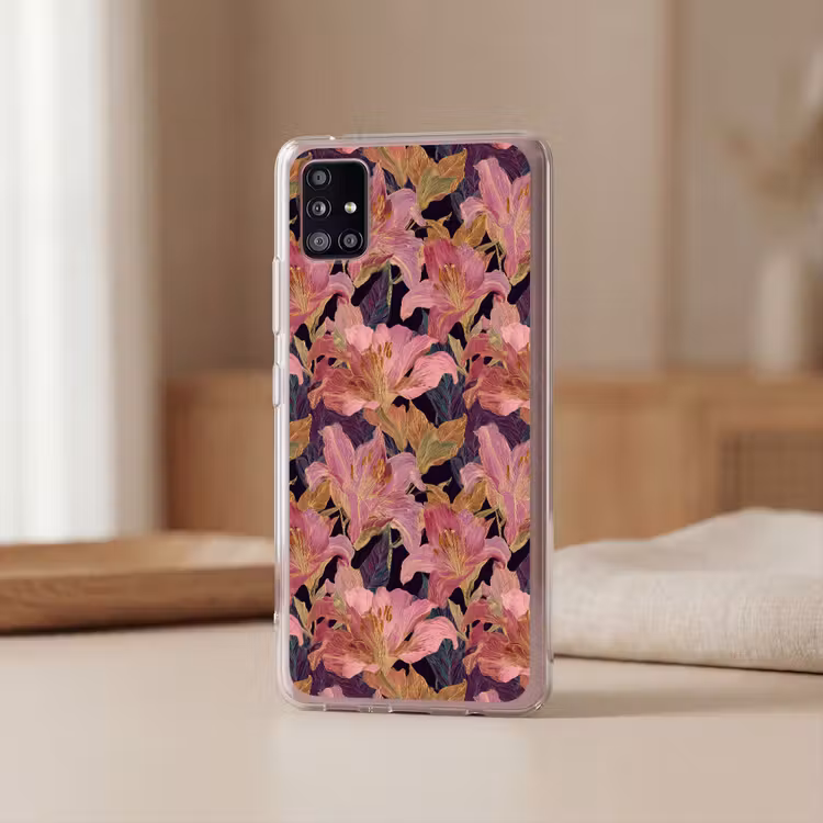 Lelies - Patroon - Roze - Goud Telefoonhoesje Samsung Galaxy A51 5G klein 373 -sfeer2