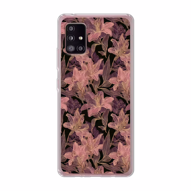Lelies - Patroon - Paars - Goud Telefoonhoesje Samsung Galaxy A51 5G klein 373 -3d