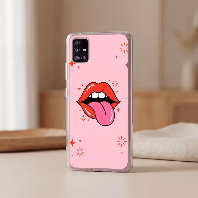 Lippen - Tong - Pop-art - Kleurrijk - Roze Telefoonhoesje Samsung Galaxy A51 5G klein -sfeer2