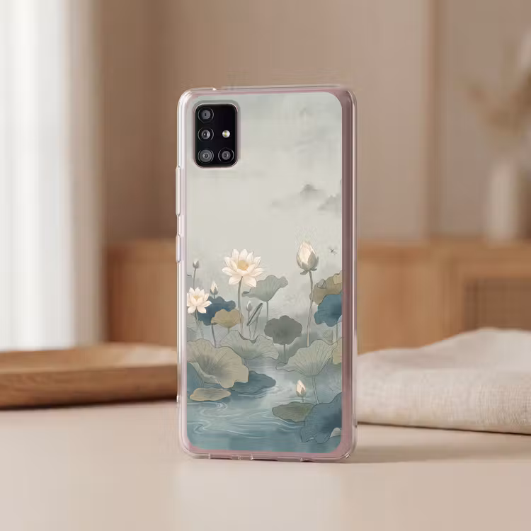 Lotus - Bloemen - Groen Telefoonhoesje Samsung Galaxy A51 5G klein -sfeer2