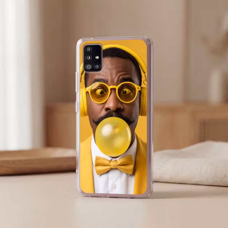 Man - Bubblegum - Portret - Geel - Modern Telefoonhoesje Samsung Galaxy A51 5G klein -sfeer2