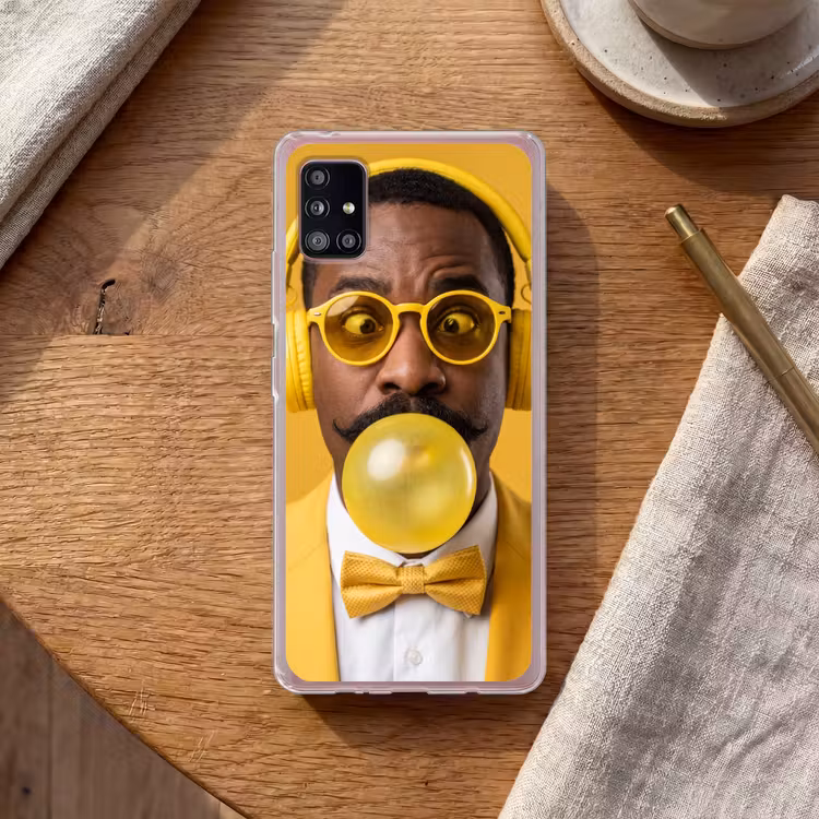 Man - Bubblegum - Portret - Geel - Modern Telefoonhoesje Samsung Galaxy A51 5G klein -sfeer1