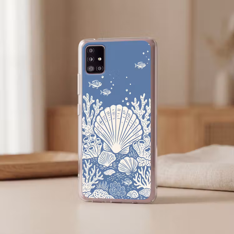 Zeeleven - Koraal - Schelp - Vis - Illustratie - Onderwater Telefoonhoesje Samsung Galaxy A51 5G klein -sfeer2