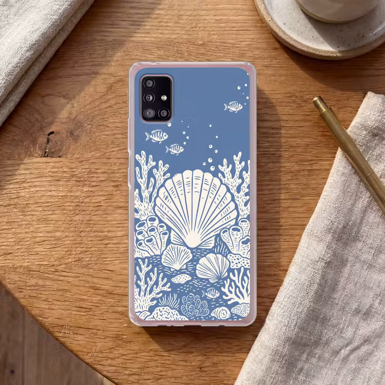 Zeeleven - Koraal - Schelp - Vis - Illustratie - Onderwater Telefoonhoesje Samsung Galaxy A51 5G klein -sfeer1