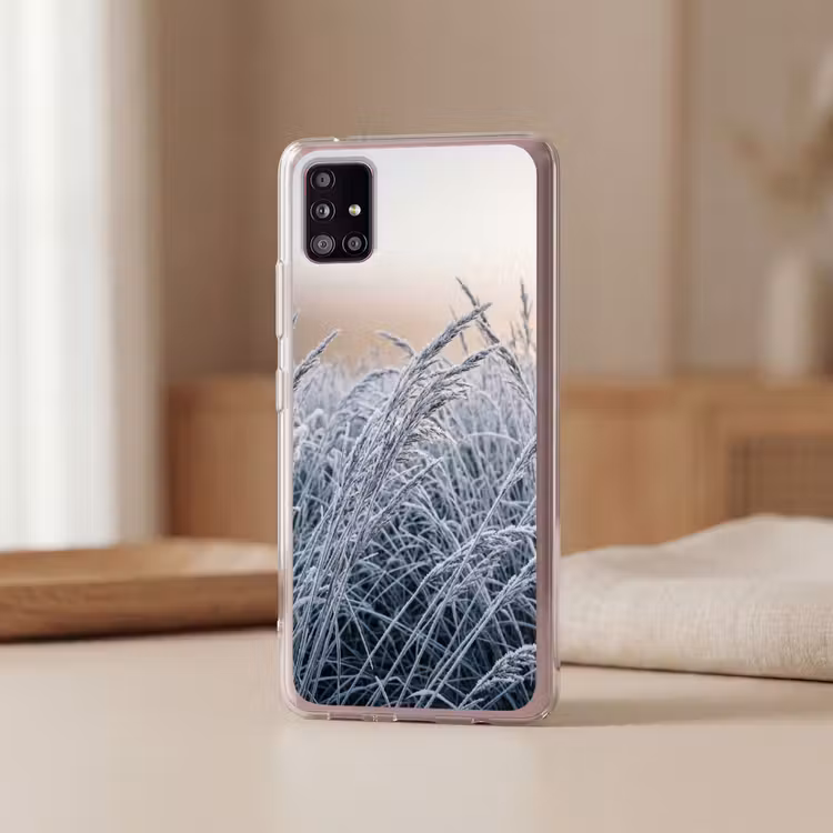 Rijp - Gras - Kristallen - Winter - Minimalistisch Telefoonhoesje Samsung Galaxy A51 5G klein -sfeer2