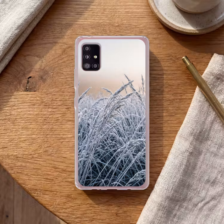 Rijp - Gras - Kristallen - Winter - Minimalistisch Telefoonhoesje Samsung Galaxy A51 5G klein -sfeer1