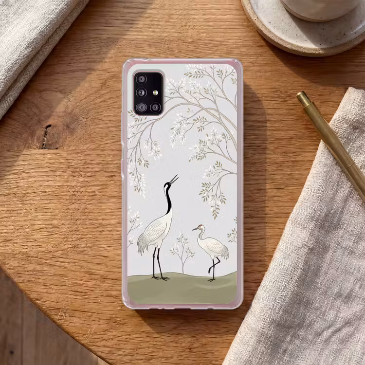 Minimalistisch - Kraanvogels - Blauw Telefoonhoesje Samsung Galaxy A51 5G klein -sfeer1