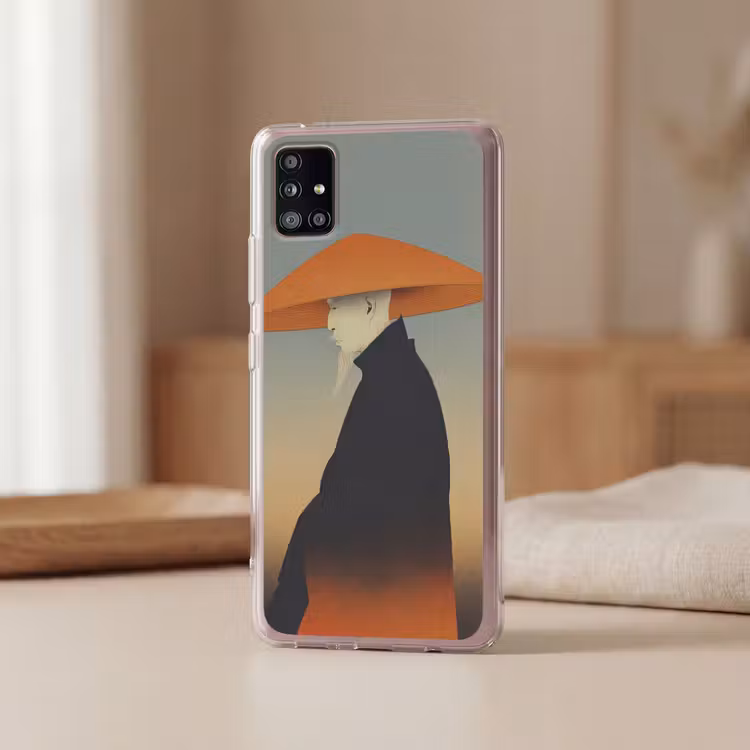 Minimalistisch - Silhouet - Oranje Telefoonhoesje Samsung Galaxy A51 5G klein -sfeer2