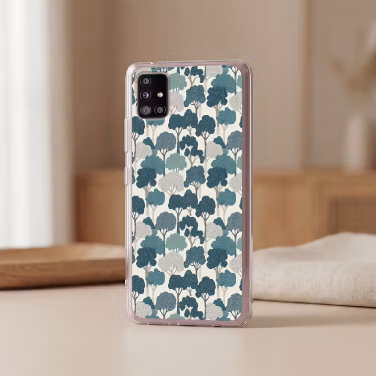 Modern - Bomen - Bos - Patroon - Blauw Telefoonhoesje Samsung Galaxy A51 5G klein 373 -sfeer2