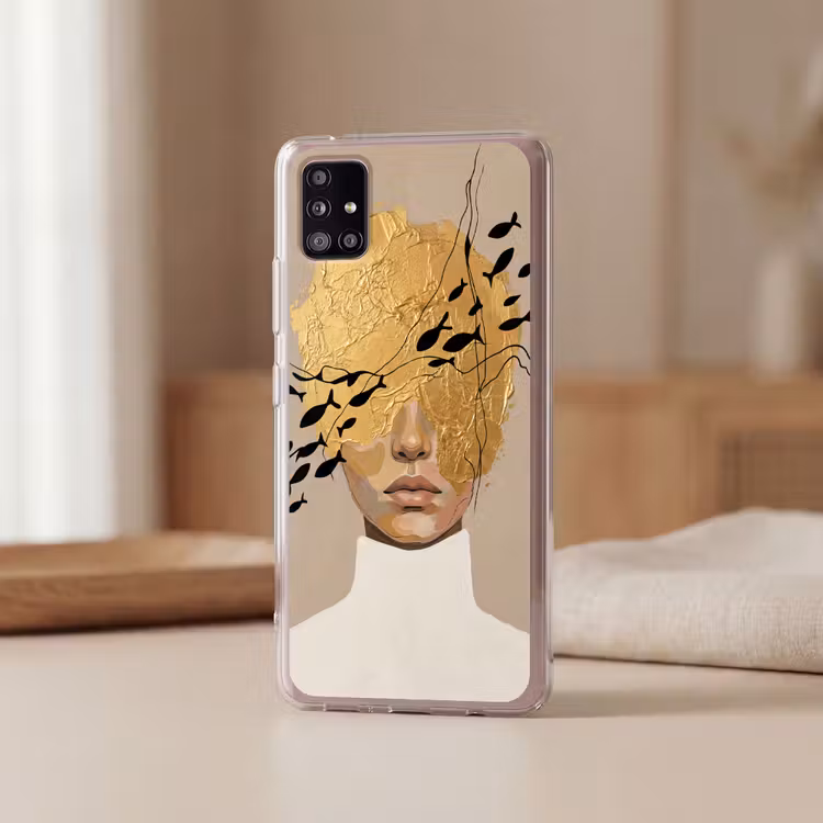 Modern - Vrouw - Goud Telefoonhoesje Samsung Galaxy A51 5G klein -sfeer2