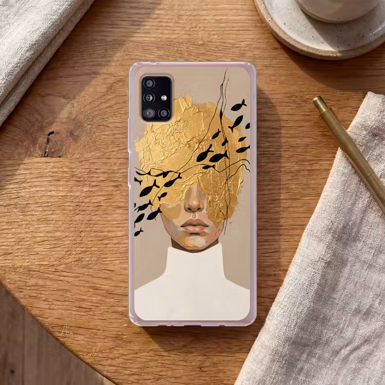 Modern - Vrouw - Goud Telefoonhoesje Samsung Galaxy A51 5G klein -sfeer1