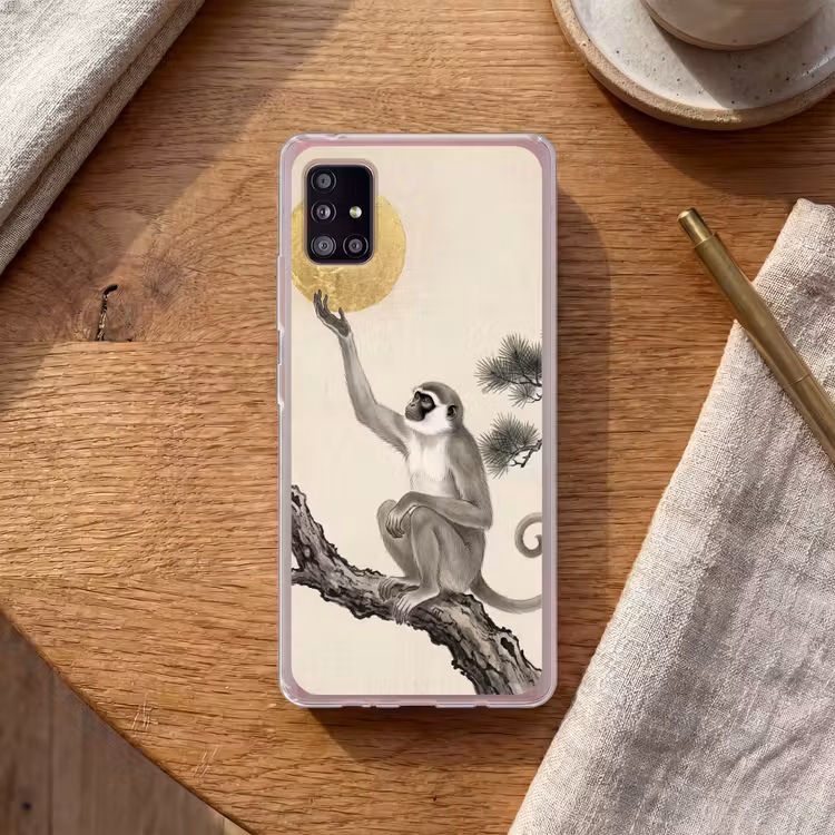 Aap - Maan - Goud Telefoonhoesje Samsung Galaxy A51 5G klein -sfeer1