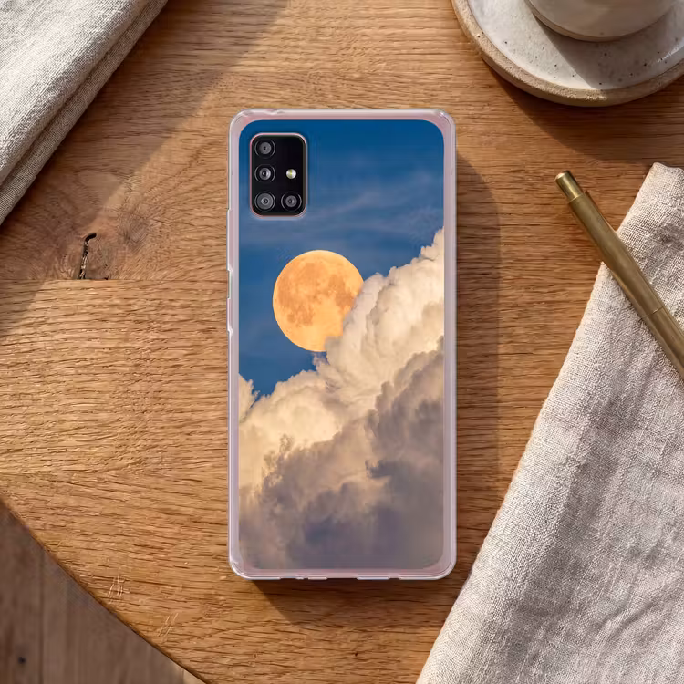 Maan - Wolken - Natuur - Oranje Telefoonhoesje Samsung Galaxy A51 5G klein -sfeer1