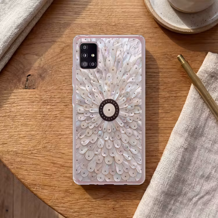 Parelmoer - Patroon - Decoratie - Ambacht - Wit Telefoonhoesje Samsung Galaxy A51 5G klein -sfeer1