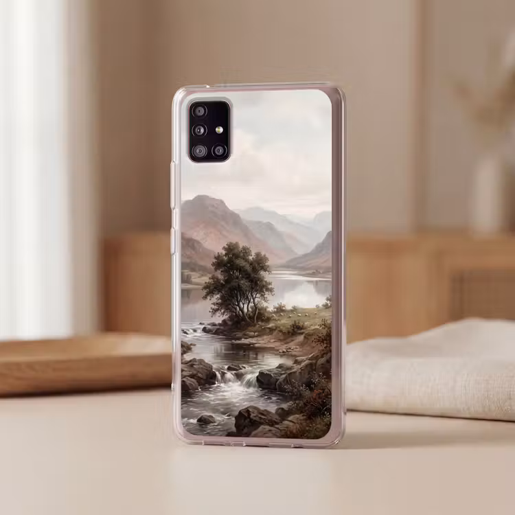 Berglandschap - Meer - Bergen - Vallei - Klassiek Telefoonhoesje Samsung Galaxy A51 5G klein -sfeer2