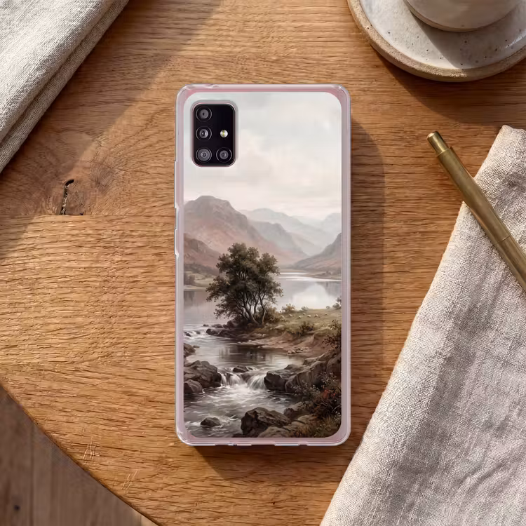 Berglandschap - Meer - Bergen - Vallei - Klassiek Telefoonhoesje Samsung Galaxy A51 5G klein -sfeer1