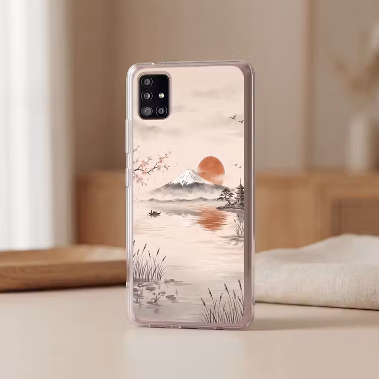 Bergtop - Meer - Bloesem Telefoonhoesje Samsung Galaxy A51 5G klein -sfeer2