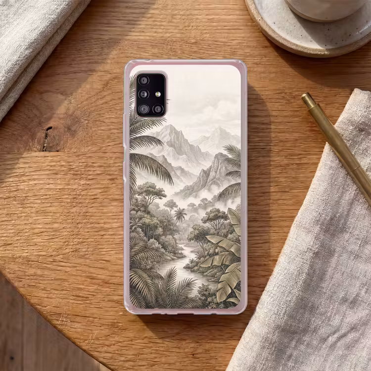Natuur - Bergen - Rivier - Tropisch - Vintage Telefoonhoesje Samsung Galaxy A51 5G klein -sfeer1