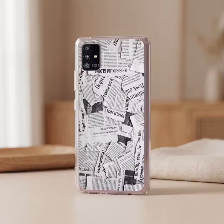 Krant - Versnipperd - Textuur - Zwart-wit - Abstract Telefoonhoesje Samsung Galaxy A51 5G klein -sfeer2