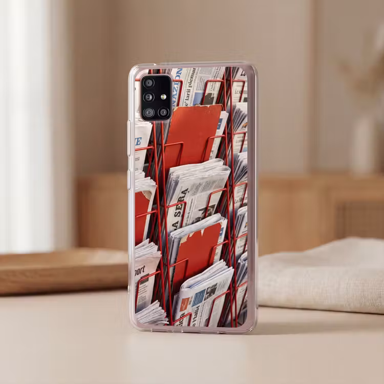 Kranten - Rek - Stedelijk - Dagelijks leven - Rood Telefoonhoesje Samsung Galaxy A51 5G klein -sfeer2