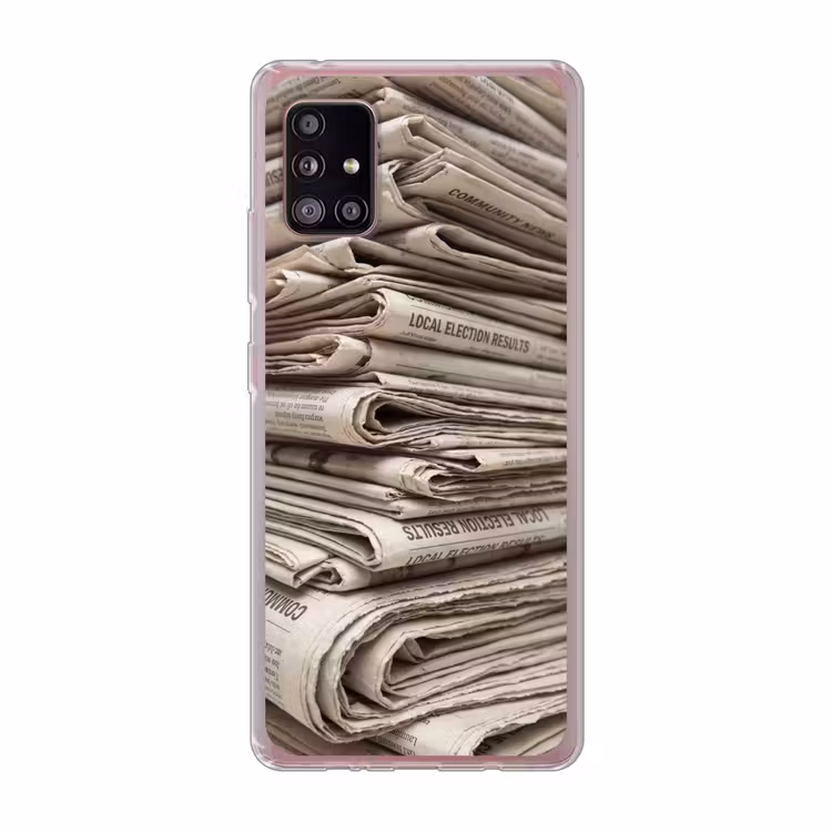 Kranten - Stapel - Nieuws - Vintage - Beige Telefoonhoesje Samsung Galaxy A51 5G klein -3d