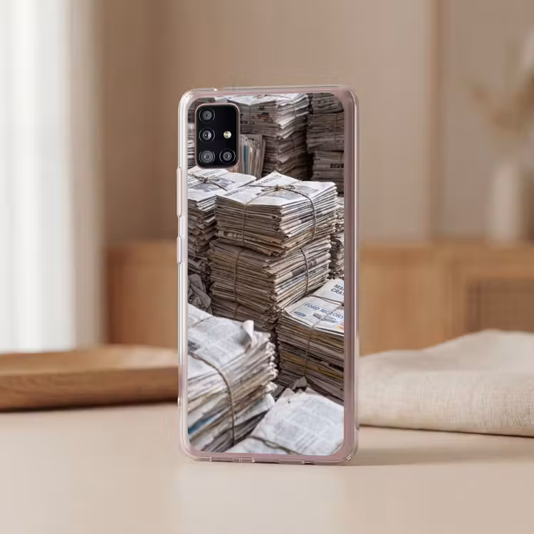 Kranten - Stapels - Touw - Informatie - Vintage Telefoonhoesje Samsung Galaxy A51 5G klein -sfeer2