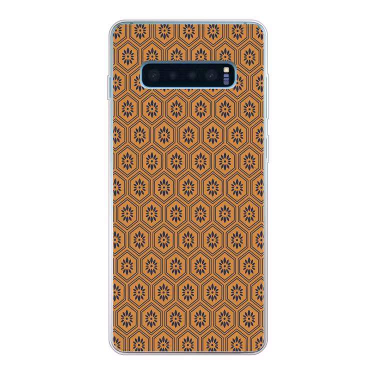 Okergeel - Patroon - Bloem - Donkerblauw Telefoonhoesje Samsung Galaxy S10 Lite klein 364 -3d