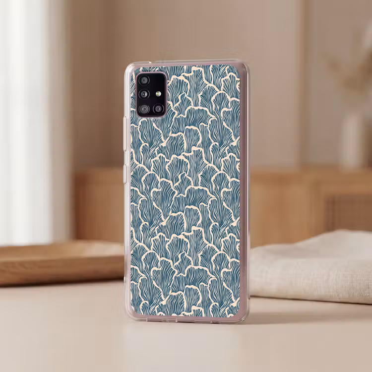 Organisch - Blauw - Crème - Schelpen Telefoonhoesje Samsung Galaxy A51 5G klein 373 -sfeer2