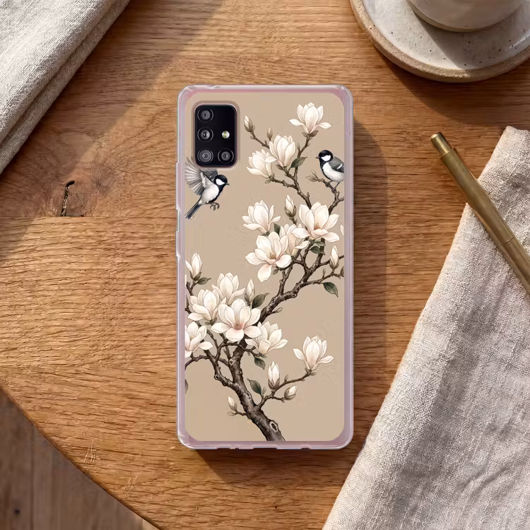 Oosters - Vogels - Beige Telefoonhoesje Samsung Galaxy A51 5G klein -sfeer1