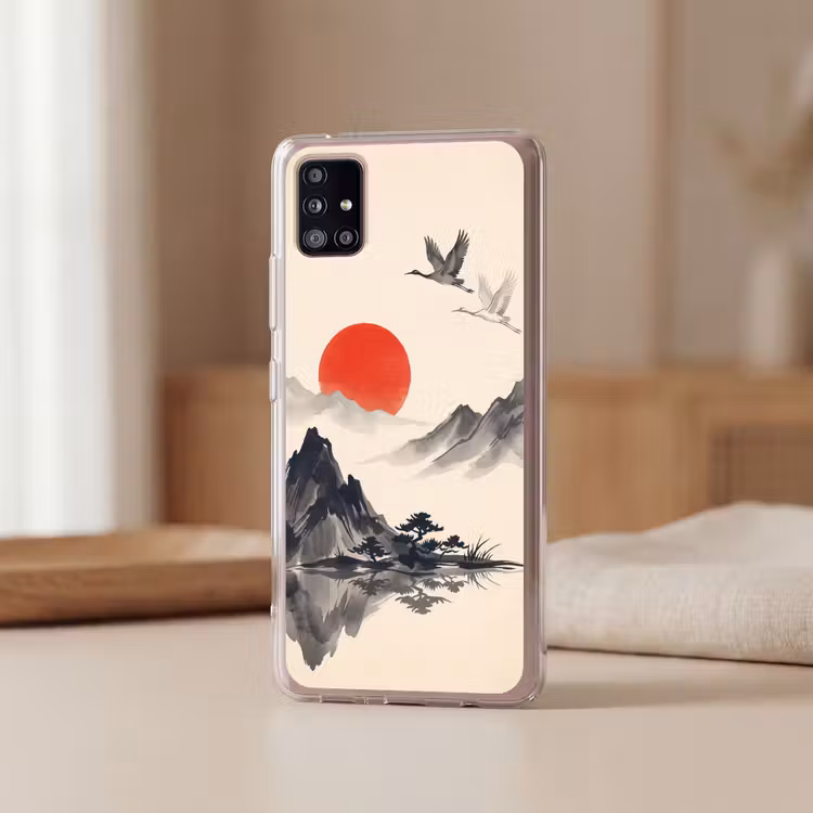 Oosters - Kraanvogels - Landschap Telefoonhoesje Samsung Galaxy A51 5G klein -sfeer2
