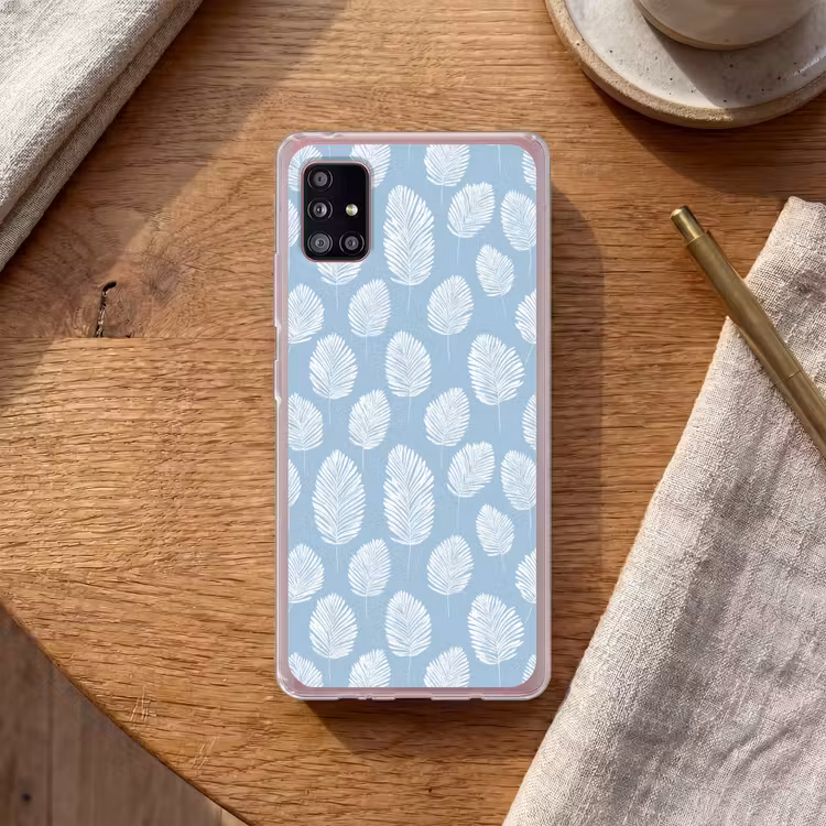 Palmbladeren - Naadloos - Patroon - Pastelblauw Telefoonhoesje Samsung Galaxy A51 5G klein 373 -sfeer1
