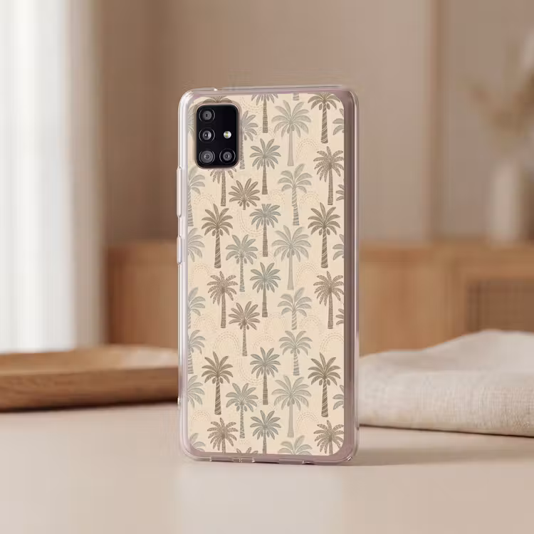 Palmbomen - Patroon - Tropisch - Beige Telefoonhoesje Samsung Galaxy A51 5G klein -sfeer2