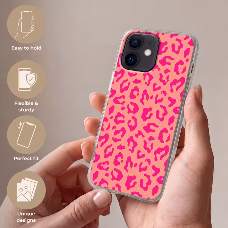 Panterprint - Roze - Dierenprint - Minimalistisch Telefoonhoesje iPhone 12 Mini klein -sfeer3_EN