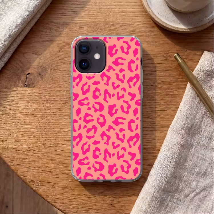 Panterprint - Roze - Dierenprint - Minimalistisch Telefoonhoesje iPhone 12 Mini klein -sfeer1