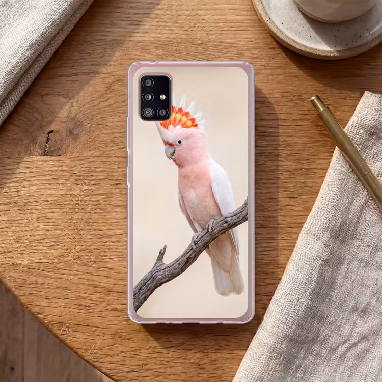 Papagaai - Tak - Roze Telefoonhoesje Samsung Galaxy A51 5G klein -sfeer1