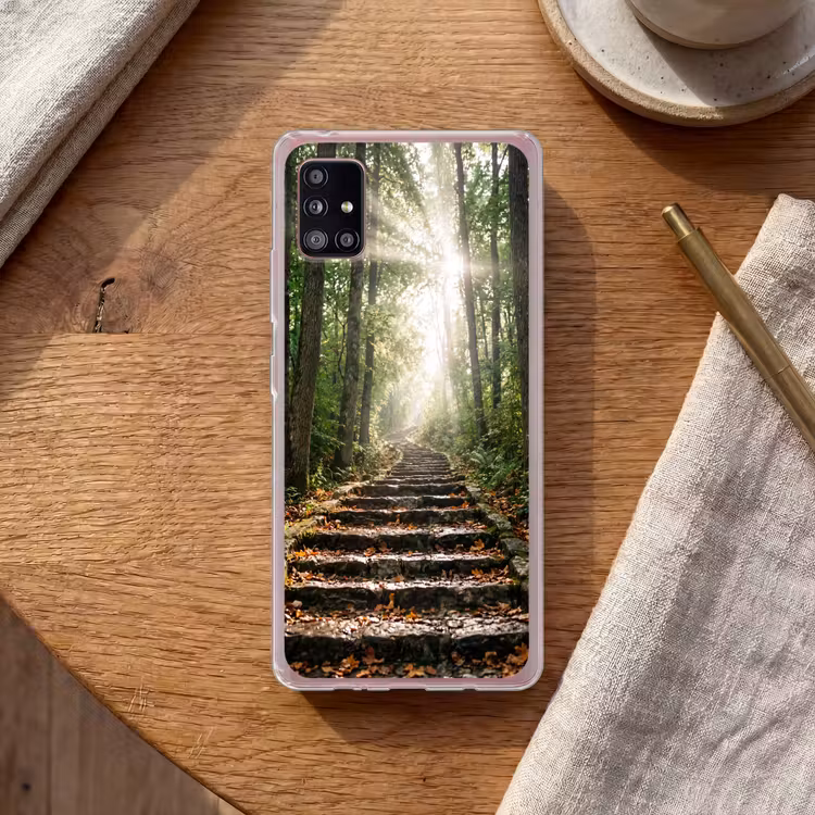 Stenen - Trap - Bos - Natuur Telefoonhoesje Samsung Galaxy A51 5G klein -sfeer1