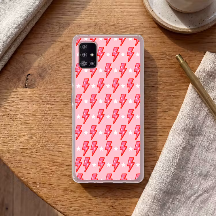 Patroon - Bliksem - Ster - Glitter - Roze Telefoonhoesje Samsung Galaxy A51 5G klein -sfeer1