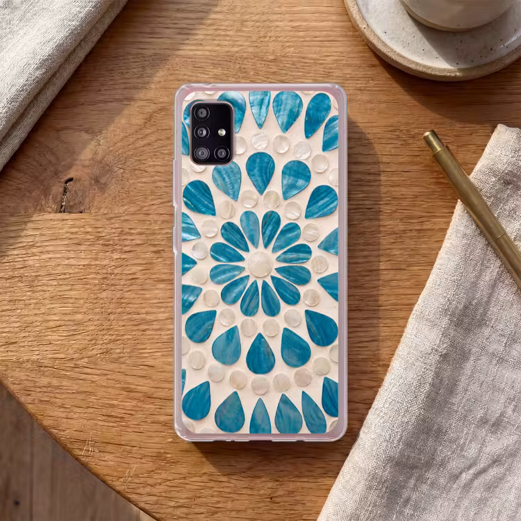 Patroon - Mozaïek - Schelpen - Abstract - Turquoise Telefoonhoesje Samsung Galaxy A51 5G klein -sfeer1