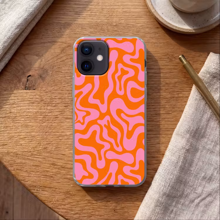 Patroon - Roze - Oranje - Abstract - Modern Telefoonhoesje iPhone 12 Mini klein -sfeer1