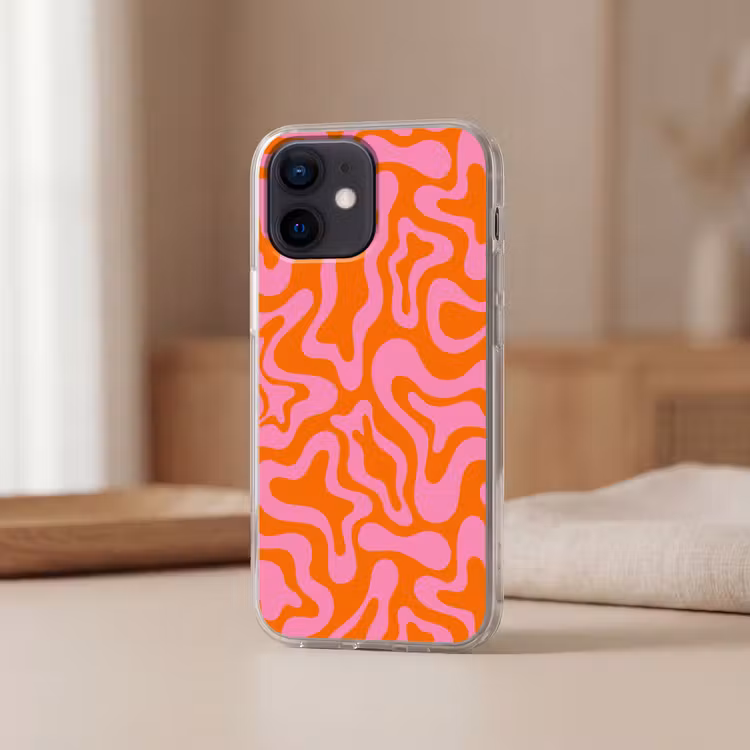 Patroon - Roze - Oranje - Abstract - Modern Telefoonhoesje iPhone 12 Mini klein -sfeer2
