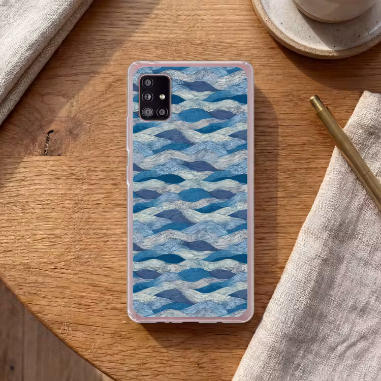 Getekend - Blauw - Wit - Golvend - Streepjes Telefoonhoesje Samsung Galaxy A51 5G klein 373 -sfeer1