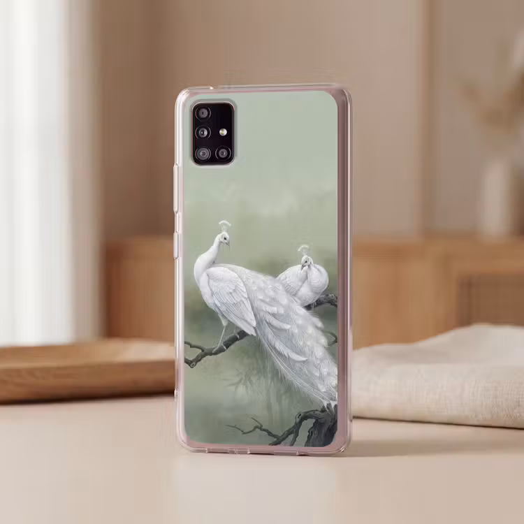 Pauwen - Wit - Natuur - Groen Telefoonhoesje Samsung Galaxy A51 5G klein -sfeer2