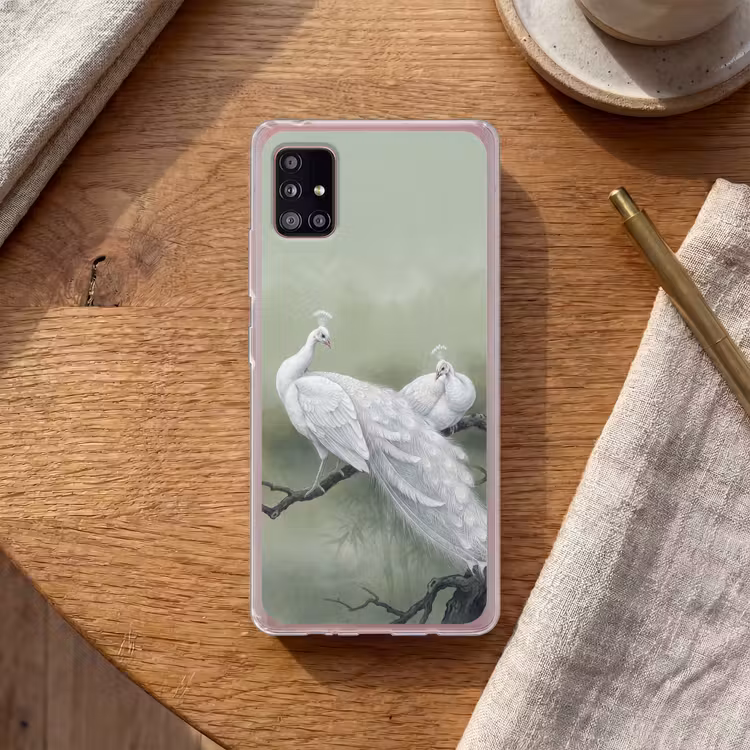 Pauwen - Wit - Natuur - Groen Telefoonhoesje Samsung Galaxy A51 5G klein -sfeer1