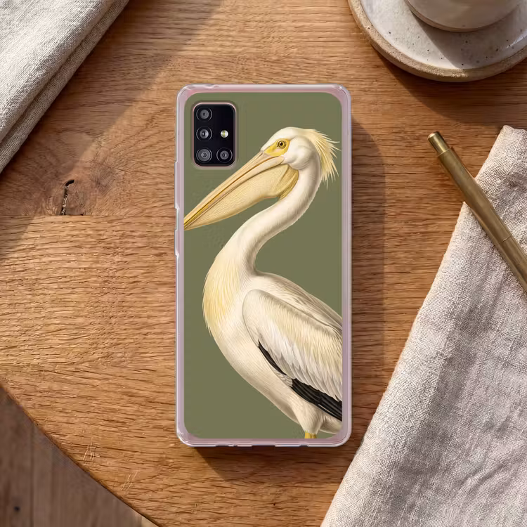 Pelikaan - Wit - Vogel - Klassiek - Natuur Telefoonhoesje Samsung Galaxy A51 5G klein -sfeer1