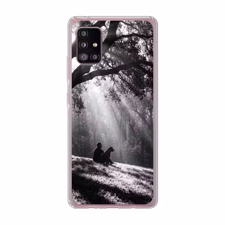 Mens - Hond - Natuur - Zwart-wit - Silhouet Telefoonhoesje Samsung Galaxy A51 5G klein -3d
