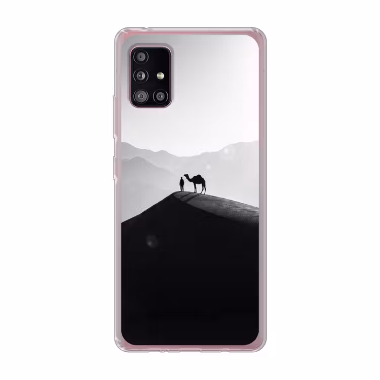 Mens - Kameel - Zandduin - Natuur - Monochroom Telefoonhoesje Samsung Galaxy A51 5G klein -3d