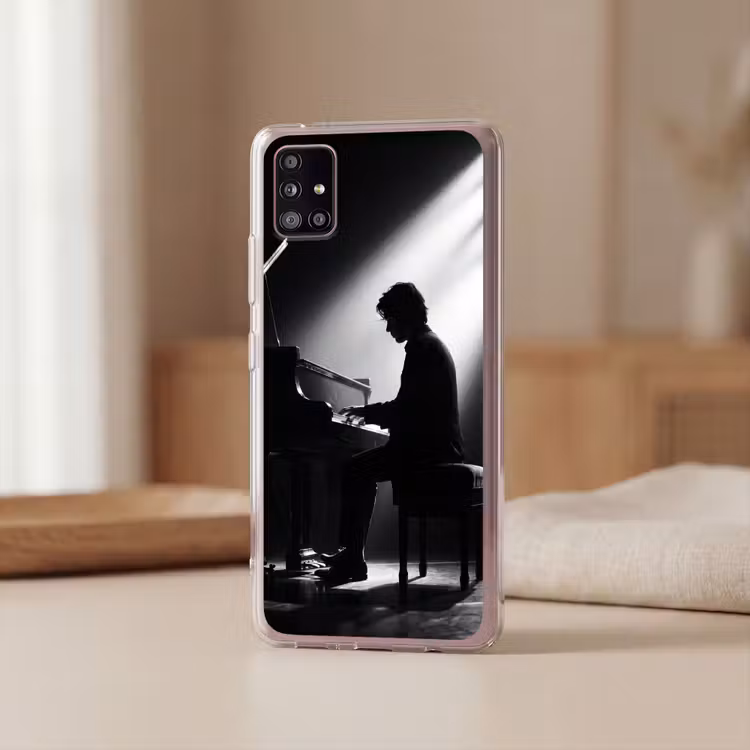 Persoon - Piano - Muziek - Zwart-wit - Podium Telefoonhoesje Samsung Galaxy A51 5G klein -sfeer2