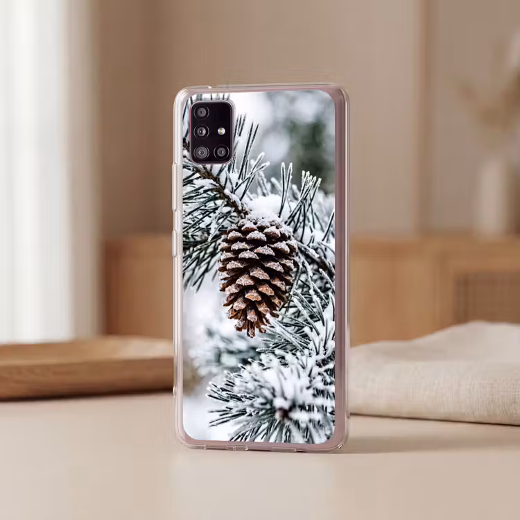 Dennenappel - Tak - Sneeuw - Winter - Sfeervol Telefoonhoesje Samsung Galaxy A51 5G klein -sfeer2